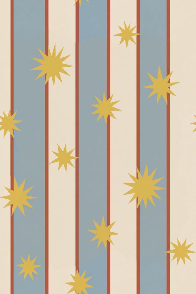 Star Stripe Wallpaper Mid Century Modern Blue Cream Panels pattern artwork