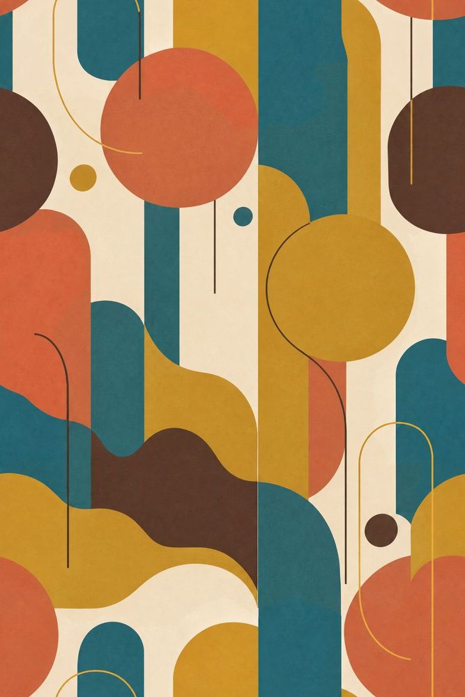 Geometric Shapes Wallpaper Mid Century Modern Teal Mustard Terracotta pattern artwork