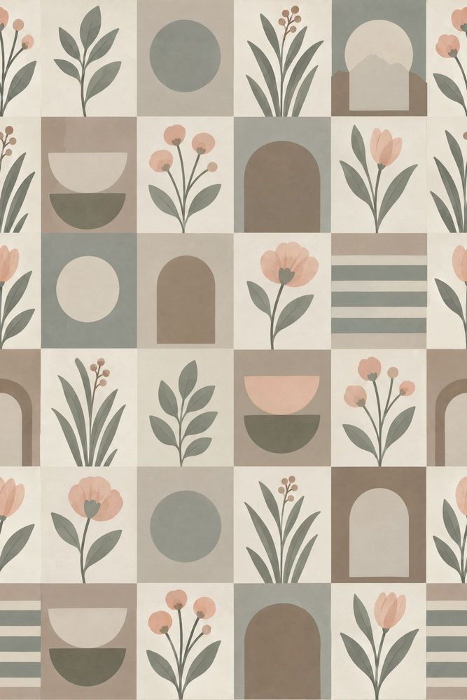 Botanical Arches Wallpaper Geometric Sage Green Beige pattern artwork