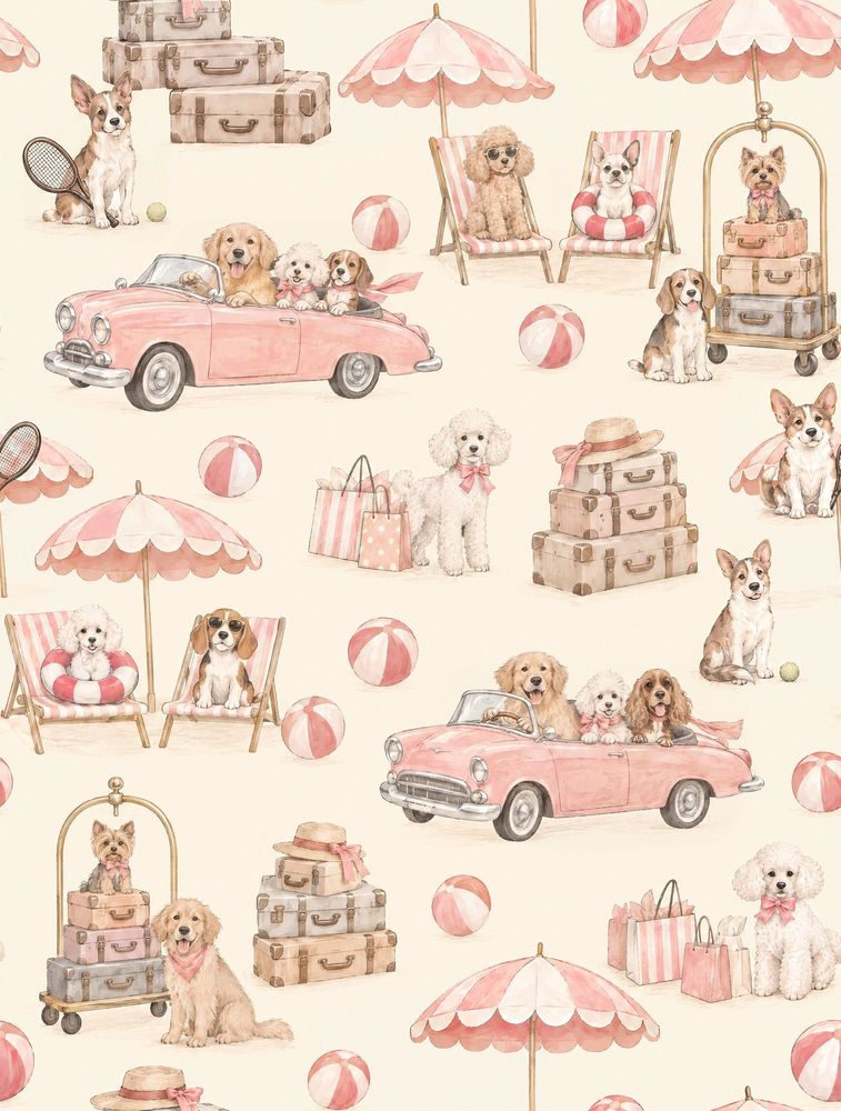 Dogs Wallpaper Coastal Vintage Travel Pattern pattern artwork