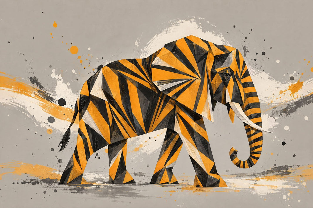 Geometric Elephant Wallpaper Orange Gray Paint Splatter Wall Mural pattern artwork