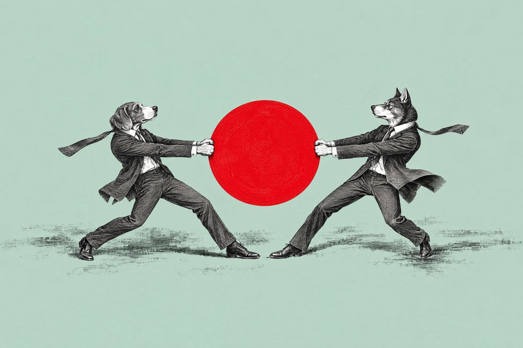 Anthropomorphic Dog Figures Wallpaper Mint Green Red Circle Wall Mural pattern artwork