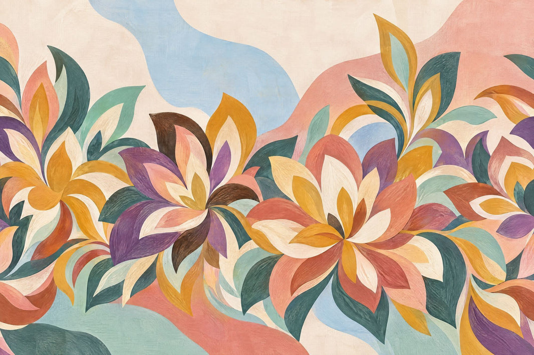 Large Scale Floral Wallpaper Colorful Petals Wall Mural pattern artwork