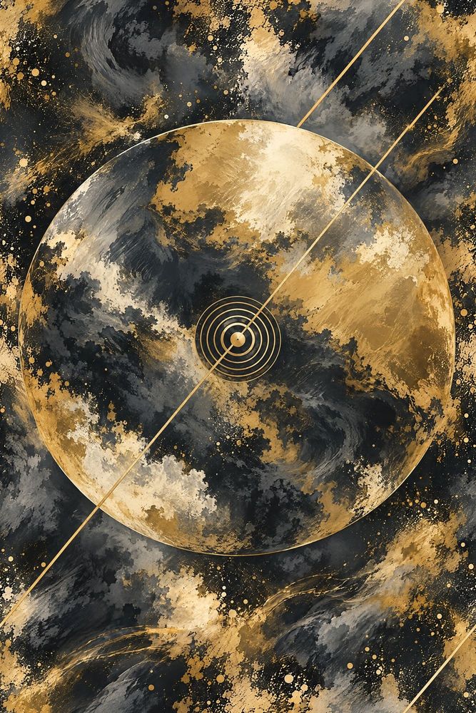Celestial Planet Wallpaper Dark Gold Orbit Lines pattern artwork