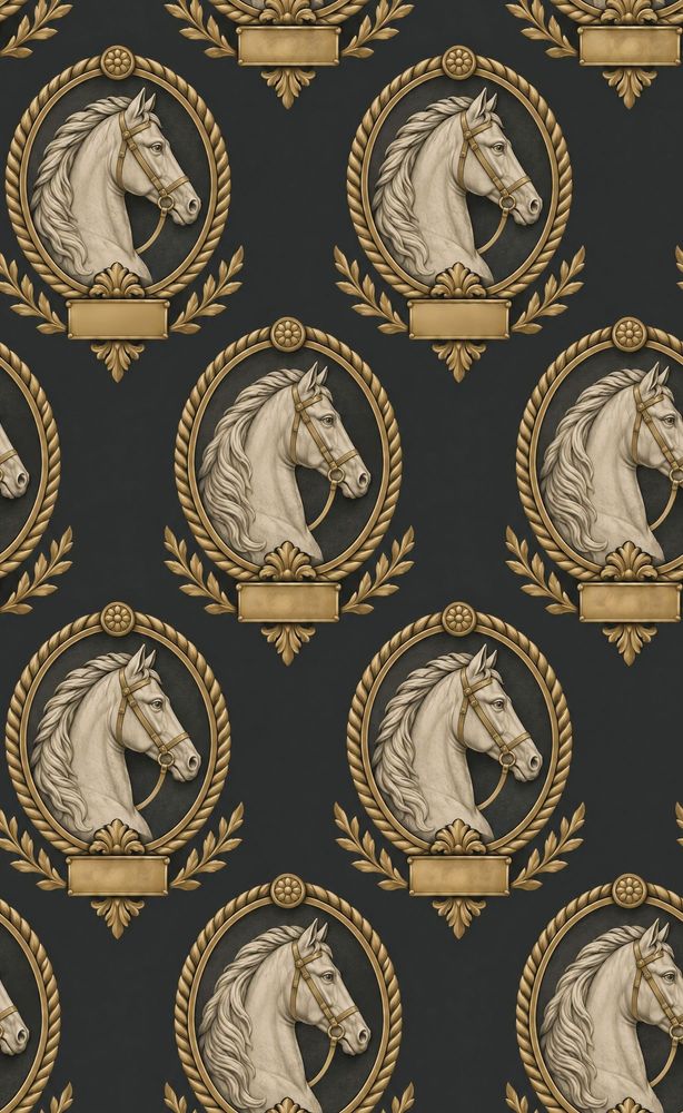 Horse Portrait Wallpaper Gold Medallion On Dark Background pattern artwork