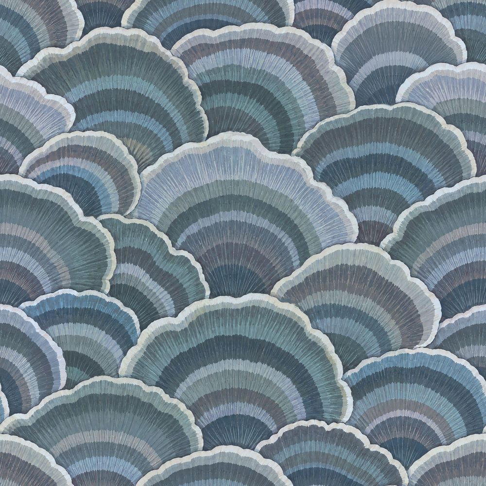 Layered Scallop Fan Wallpaper Dark Blue Art Deco Arcs pattern artwork