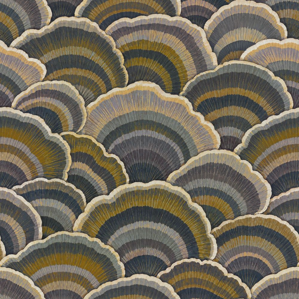 Layered Art Deco Fan Wallpaper Dark Navy Charcoal Gold Accents pattern artwork