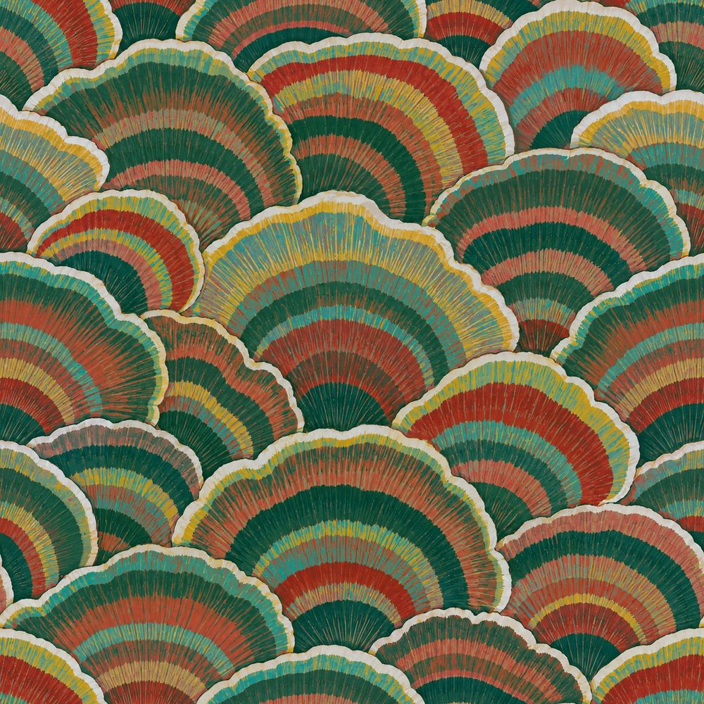 Scallop Fan Wallpaper Art Deco Geometric Teal Green Terracotta pattern artwork