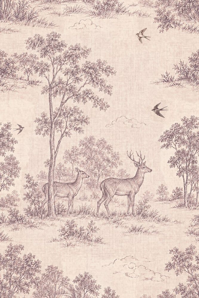 Deer And Birds Wallpaper Vintage Toile Cream Beige pattern artwork