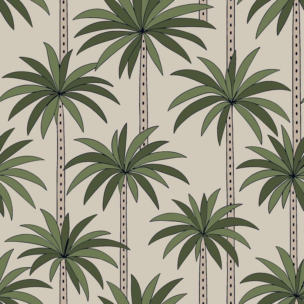 Palm Tree Leaves Wallpaper Olive Green On Beige pattern artwork