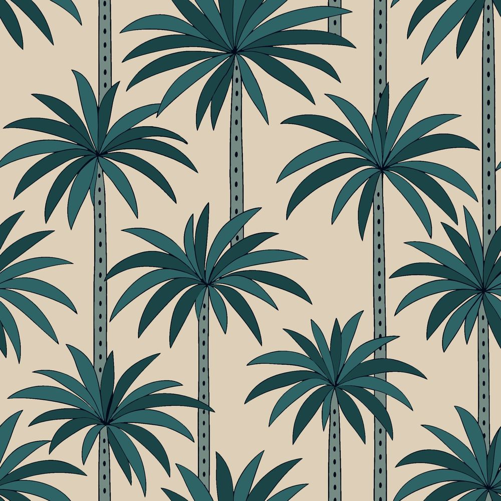 Palm Trees Wallpaper Teal Leaves Beige Background pattern artwork