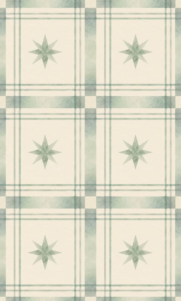 Eight Point Starburst Wallpaper Sage Green Plaid Grid pattern artwork