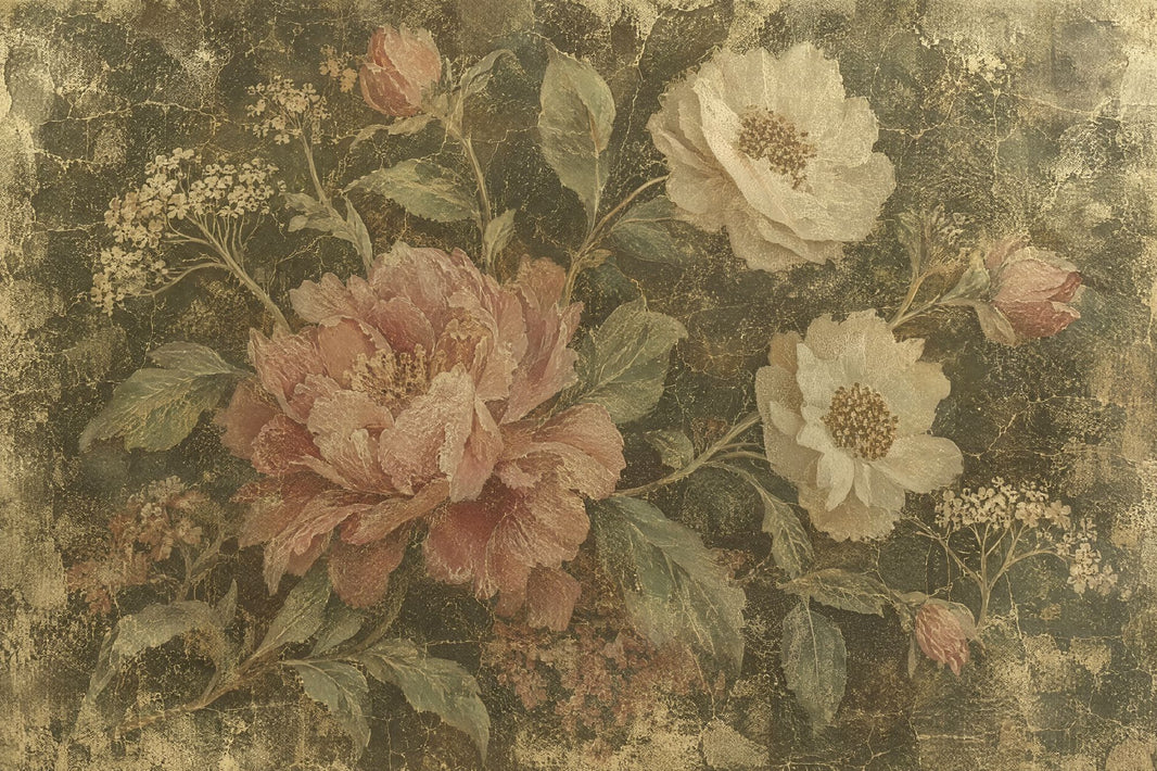 Vintage Peony Bouquet Wallpaper Antique Textured Wall Mural pattern artwork
