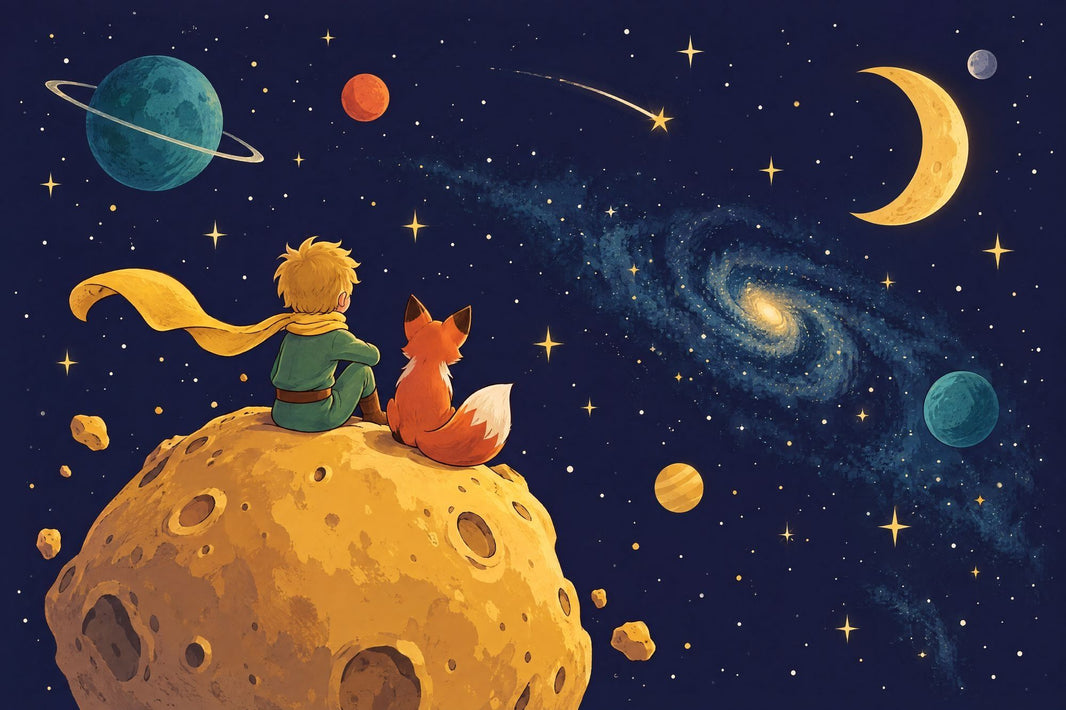 Storybook Boy And Fox Space Wallpaper Celestial Planets Wall Mural pattern artwork