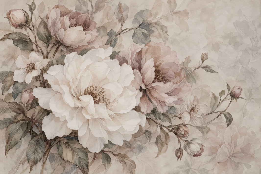 Blush Pink Roses Wallpaper Vintage Botanical Wall Mural pattern artwork