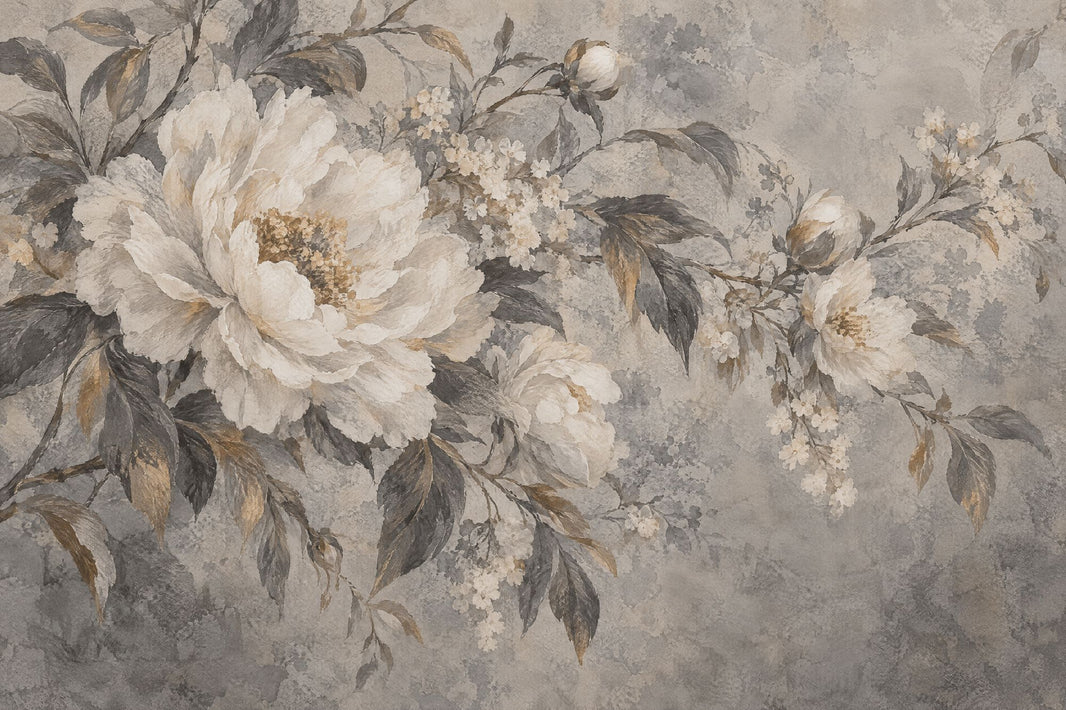 White Magnolia Blossoms Wallpaper Vintage Botanical Wall Mural pattern artwork
