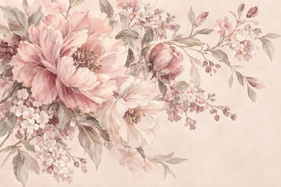 Blush Peonies Wallpaper Watercolor Botanical Wall Mural pattern artwork