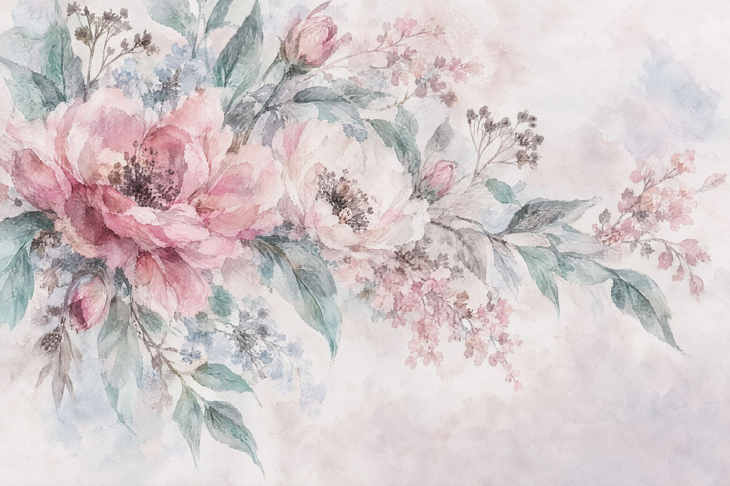 Blush Pink Watercolor Roses Wallpaper Romantic Botanical Wall Mural pattern artwork