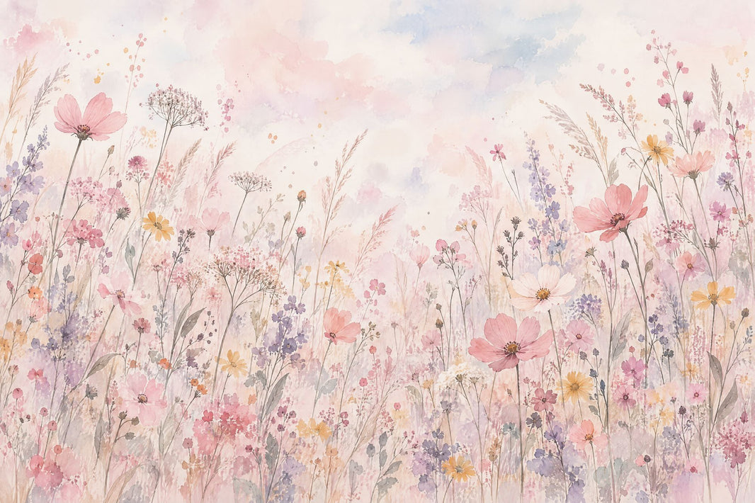 Watercolor Wildflowers Wallpaper Pastel Botanical Wall Mural pattern artwork