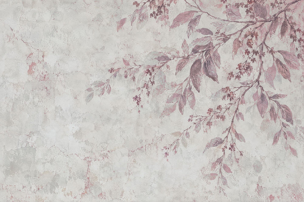 Mauve Leaves And Branches Wallpaper Vintage Botanical Wall Mural pattern artwork