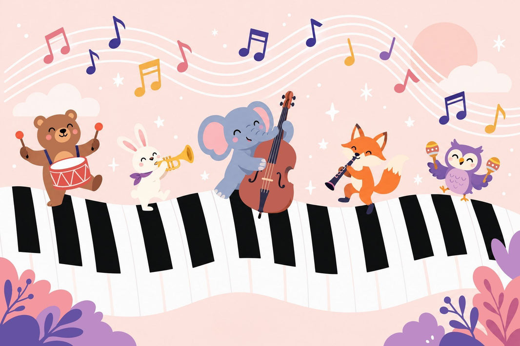 Cartoon Animal Band Wallpaper Piano Keys Wall Mural pattern artwork