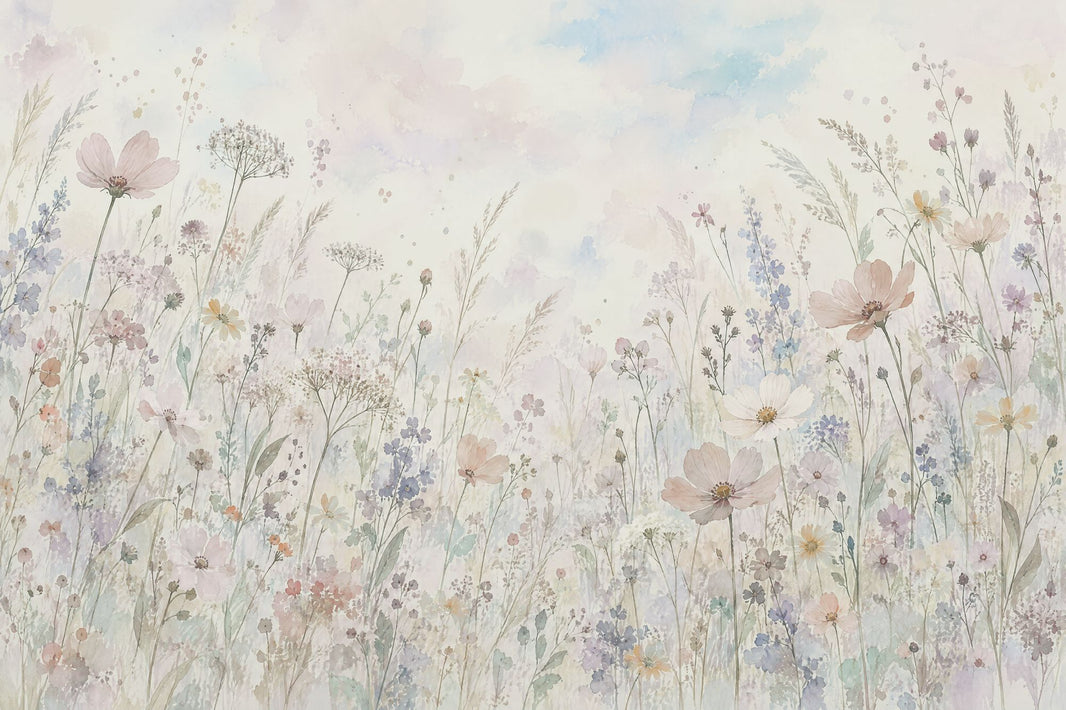 Pastel Wildflowers Wallpaper Watercolor Floral Wall Mural pattern artwork