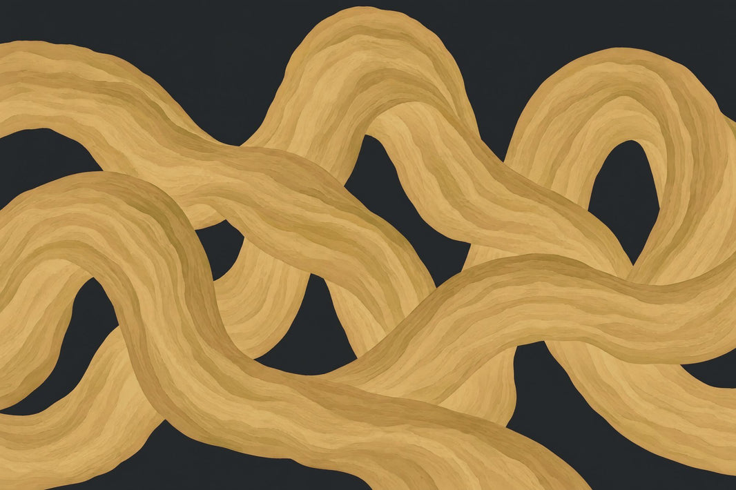Intertwined Gold Ribbons Wallpaper Dark Wood Grain Wall Mural pattern artwork