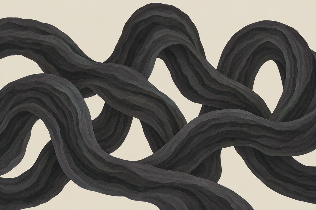 Black Ribbon Loops Wallpaper Organic Curves Wall Mural pattern artwork