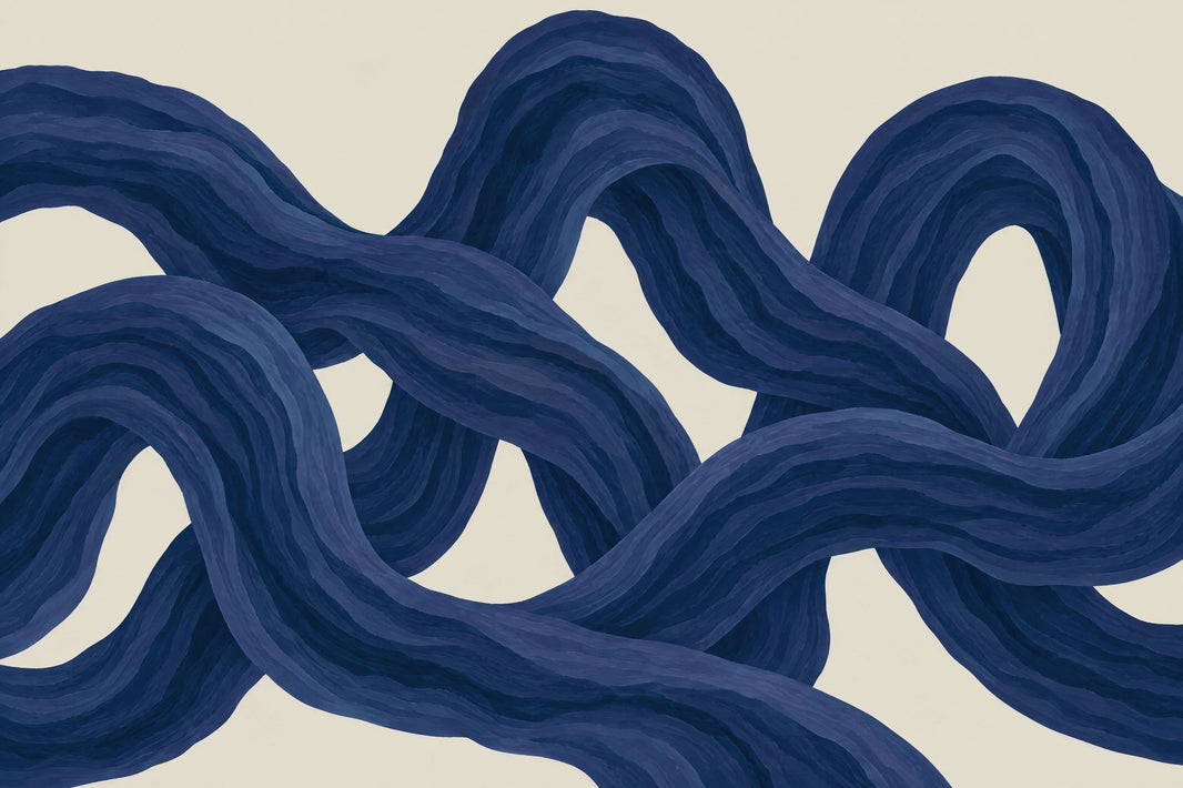 Looping Blue Ribbons Wallpaper Modern Painterly Wall Mural pattern artwork
