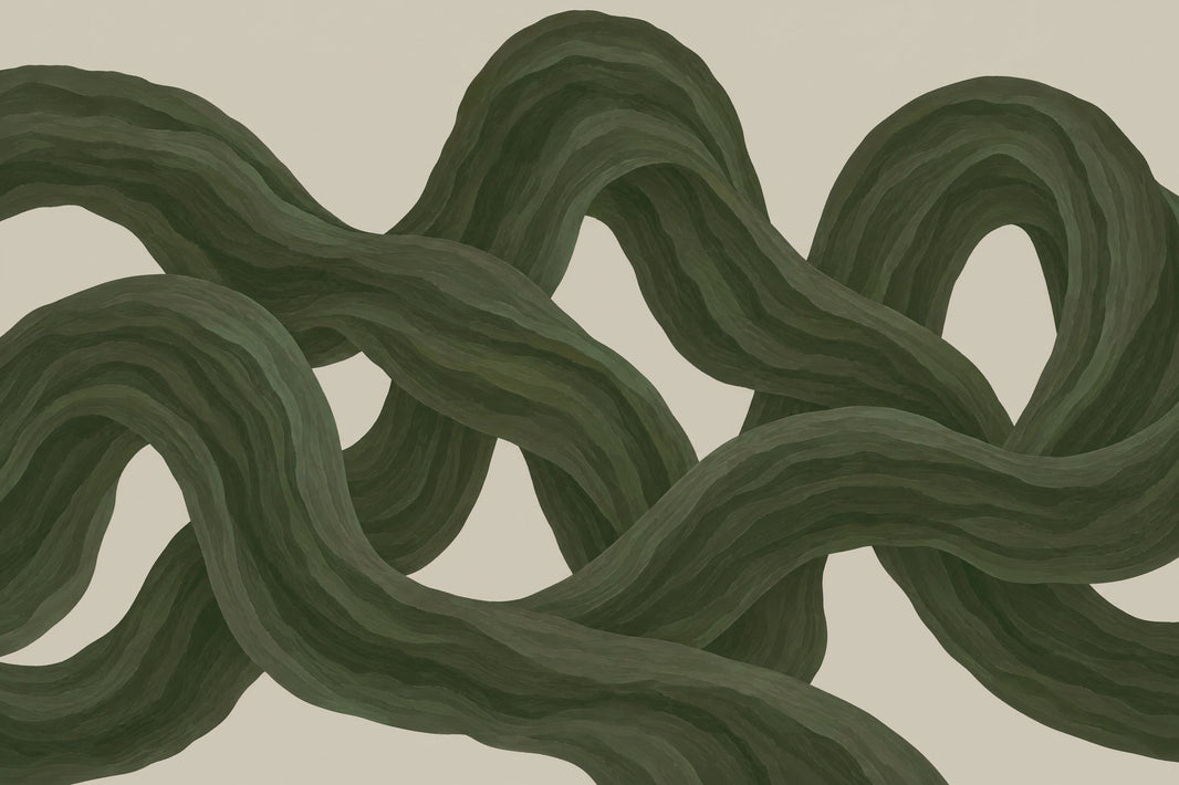 Intertwined Green Ribbons Wallpaper Organic Abstract Wall Mural pattern artwork