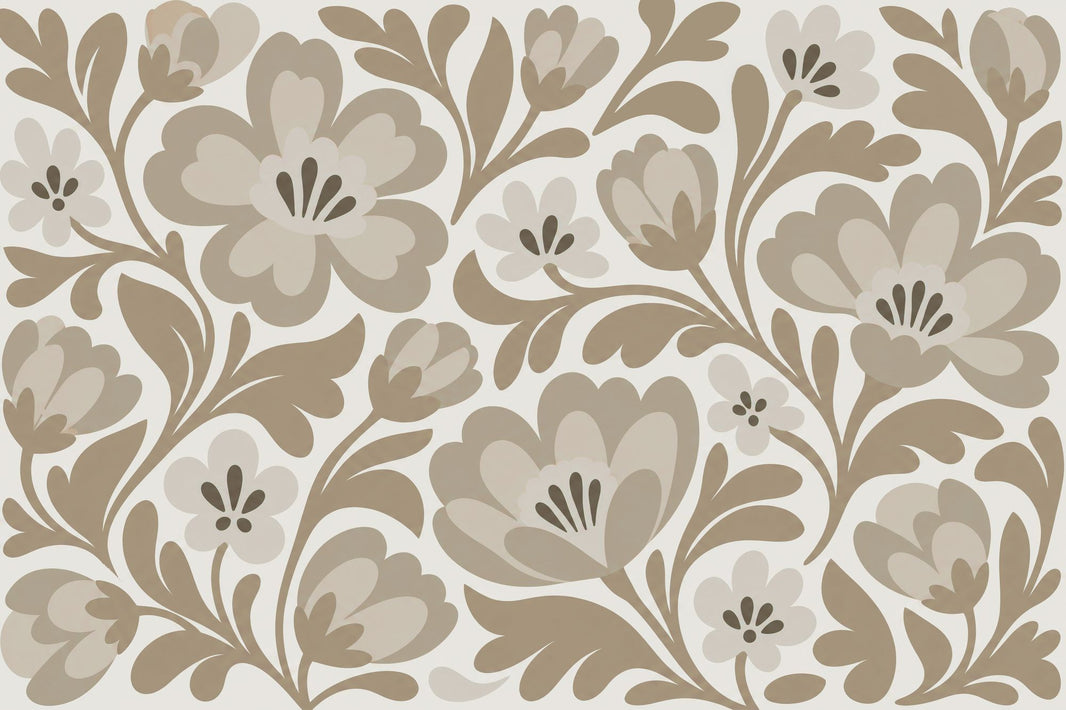 Stylized Large Flowers Wallpaper Beige Botanical Wall Mural pattern artwork
