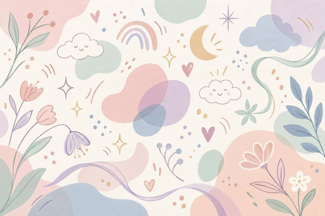Smiling Clouds And Pastel Rainbow Wallpaper Whimsical Nursery Wall Mural pattern artwork