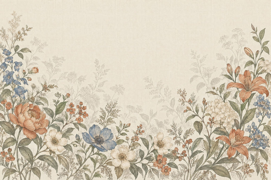 Orange Lily Wildflowers Wallpaper Vintage Botanical Wall Mural pattern artwork
