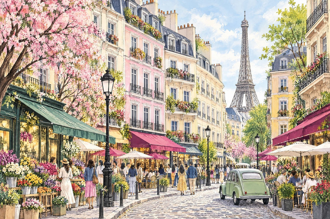 Eiffel Tower Paris Street Wallpaper Watercolor City Wall Mural pattern artwork