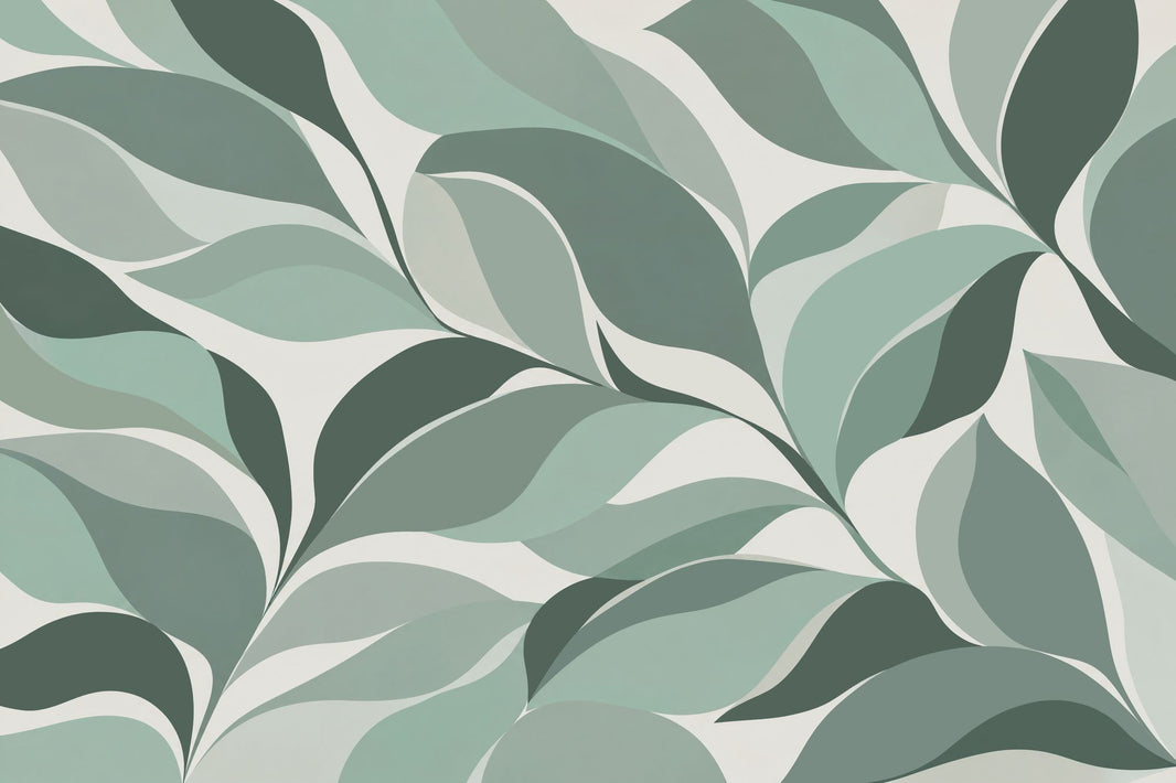 Abstract Leaf Forms Wallpaper Muted Green Wall Mural pattern artwork