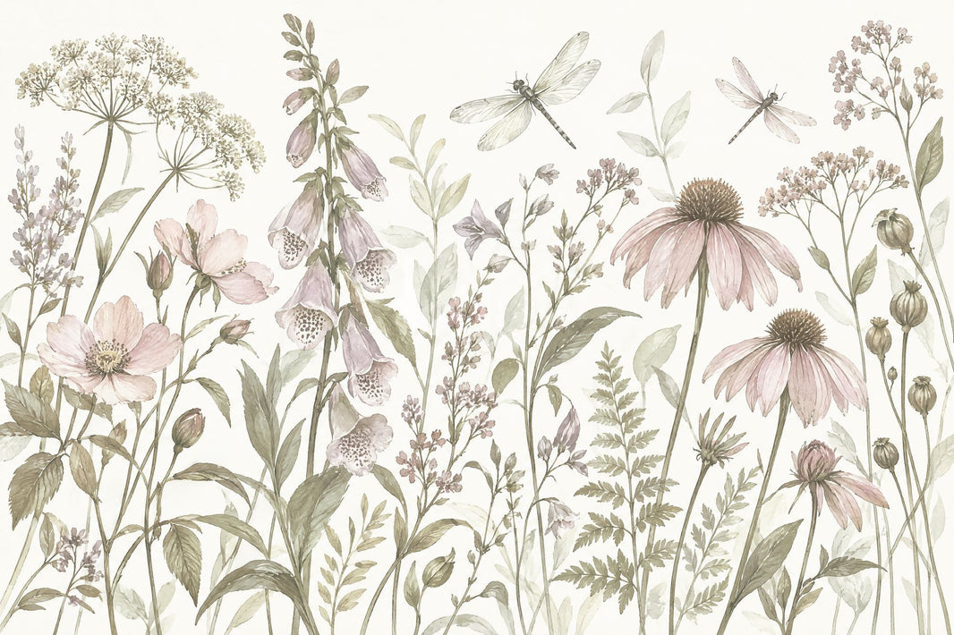 Watercolor Wildflowers Wallpaper Ivory Botanical Wall Mural pattern artwork