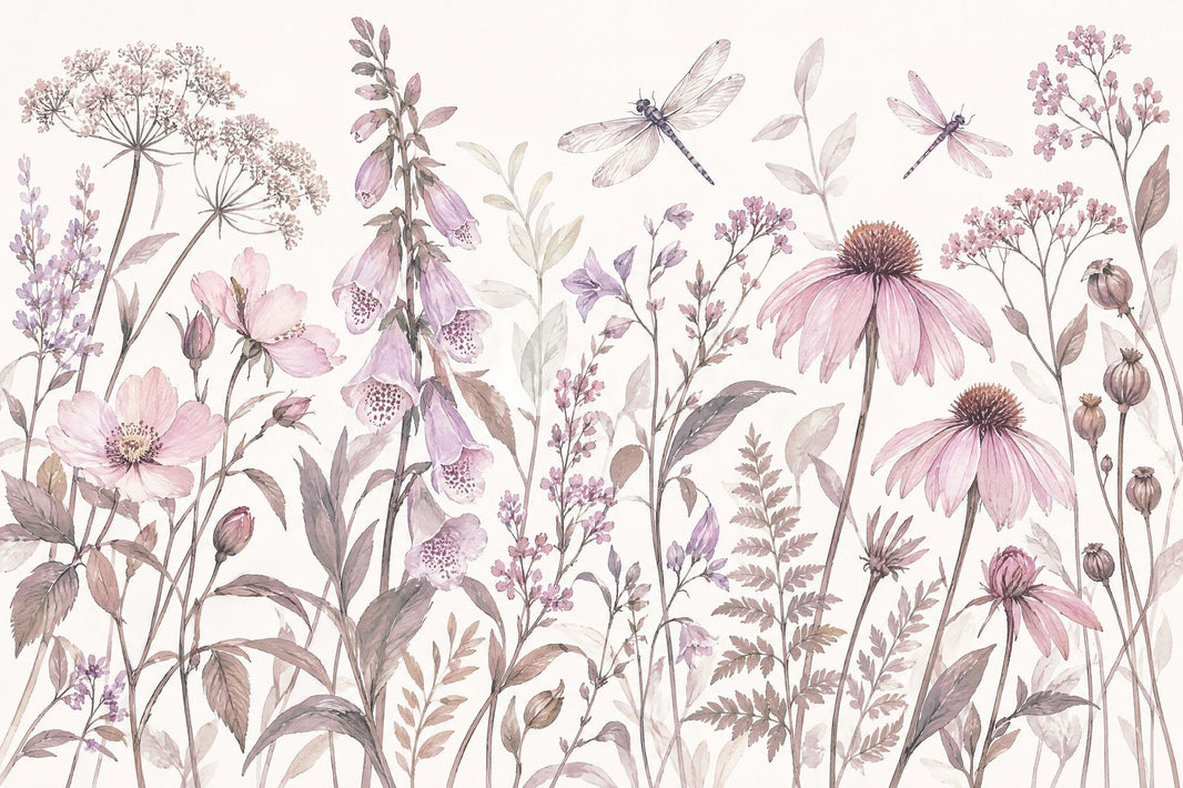 Watercolor Wildflowers Wallpaper White Background Wall Mural pattern artwork