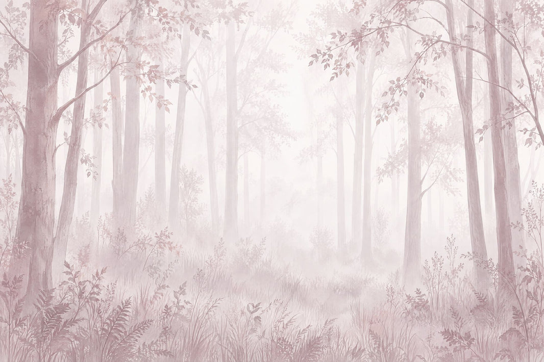 Misty Forest Trees Wallpaper Watercolor Landscape Wall Mural pattern artwork