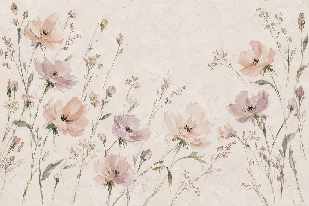 Pastel Wildflower Stems Wallpaper Muted Green Botanical Wall Mural pattern artwork