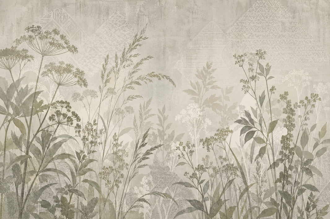 Wildflower Stems Wallpaper Neutral Geometric Wall Mural pattern artwork