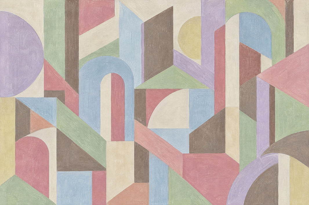 Pastel Arches And Geometric Blocks Wallpaper Bauhaus Inspired Wall Mural pattern artwork