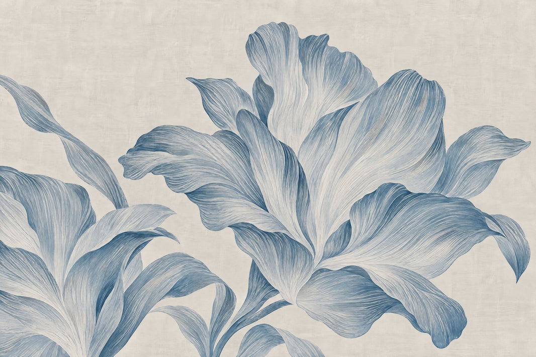 Large Blue Floral Wallpaper Textured Botanical Wall Mural pattern artwork