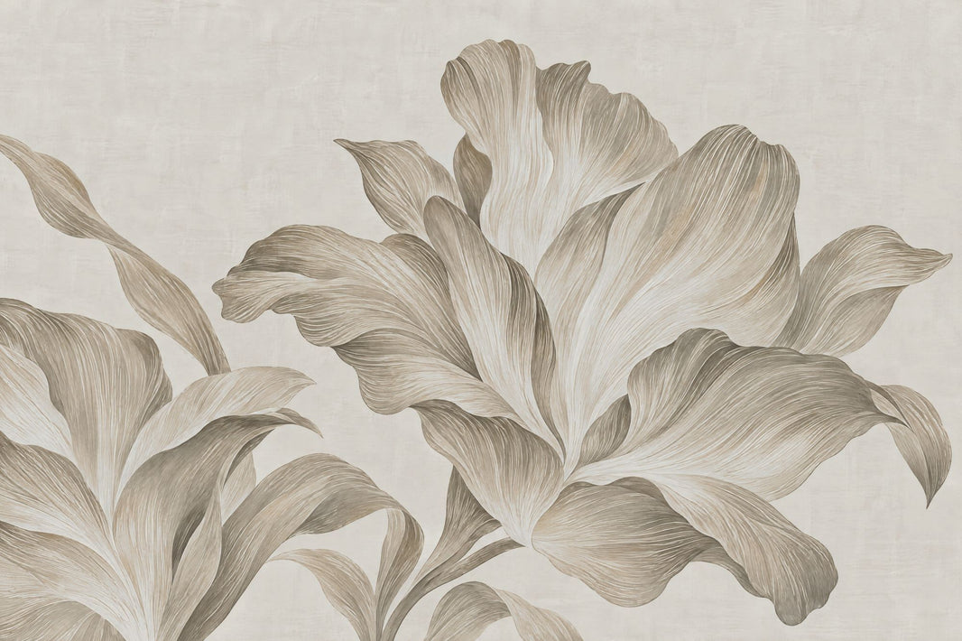 Large Lily Line Art Wallpaper Neutral Botanical Wall Mural pattern artwork