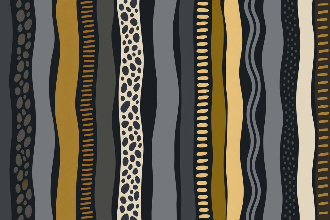 Wavy Stripes Wallpaper Charcoal Mustard Abstract Wall Mural pattern artwork