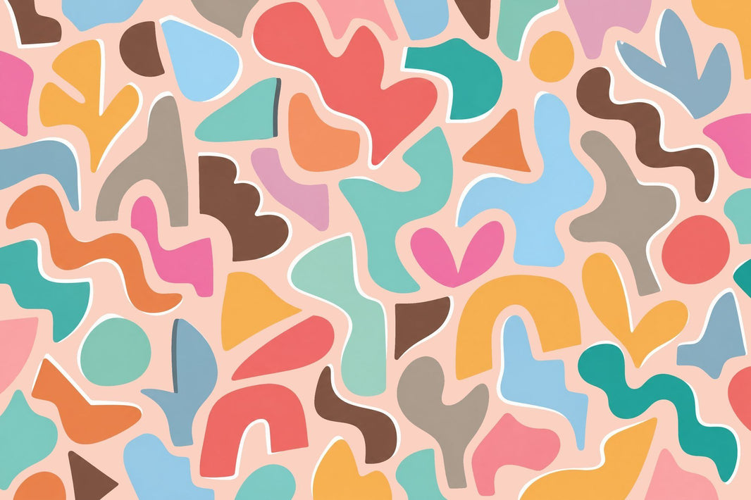 Colorful Organic Shapes Wallpaper Playful Retro Wall Mural pattern artwork