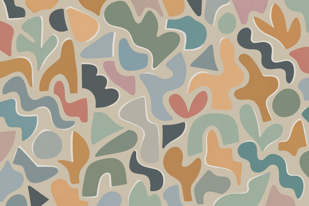 Organic Abstract Shapes Wallpaper Mid Century Modern Colorblock Wall Mural pattern artwork