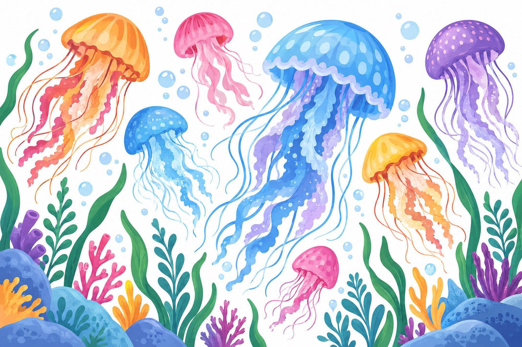 Colorful Jellyfish Wallpaper Watercolor Underwater Wall Mural pattern artwork