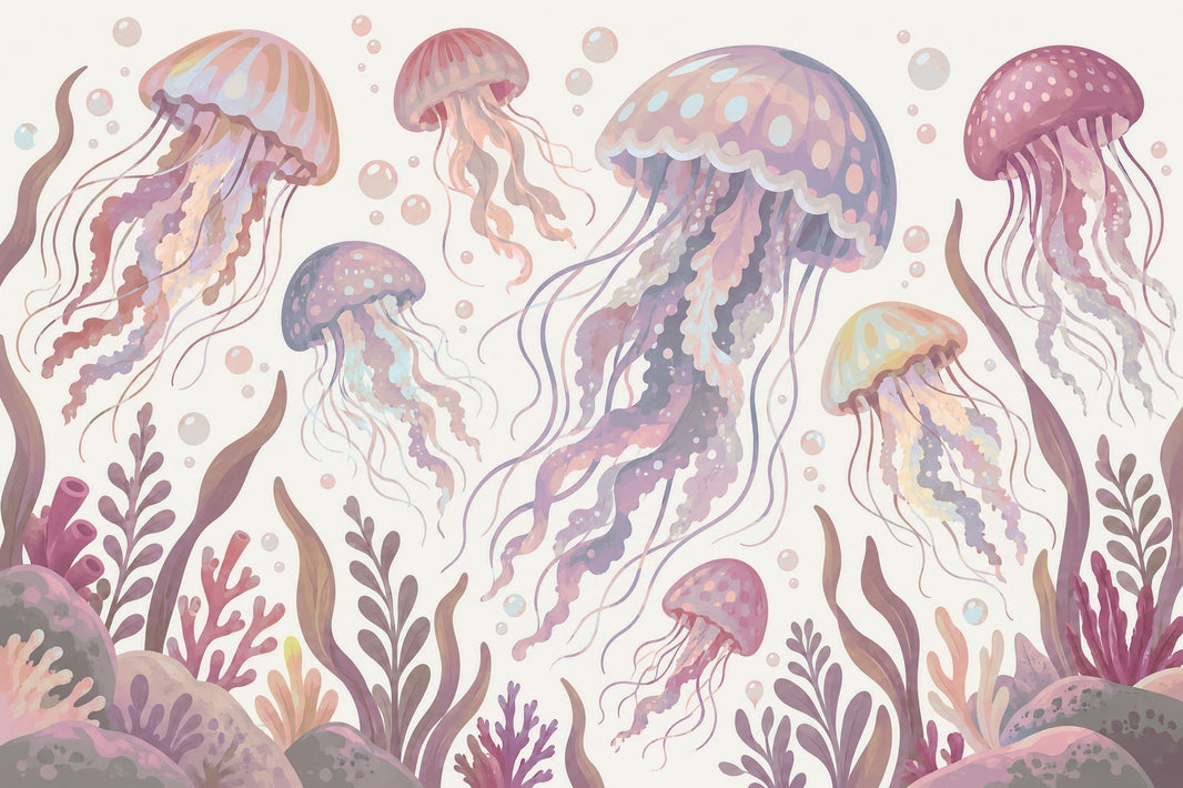 Pastel Jellyfish Wallpaper Underwater Ocean Wall Mural pattern artwork