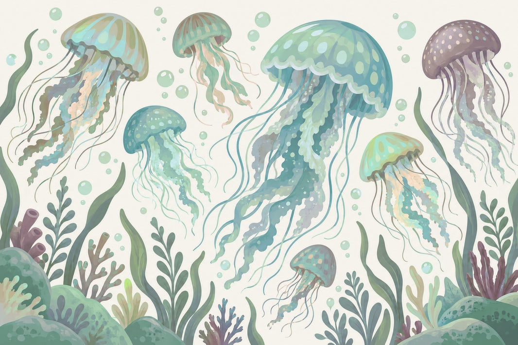 Pastel Jellyfish Wallpaper Watercolor Underwater Wall Mural pattern artwork