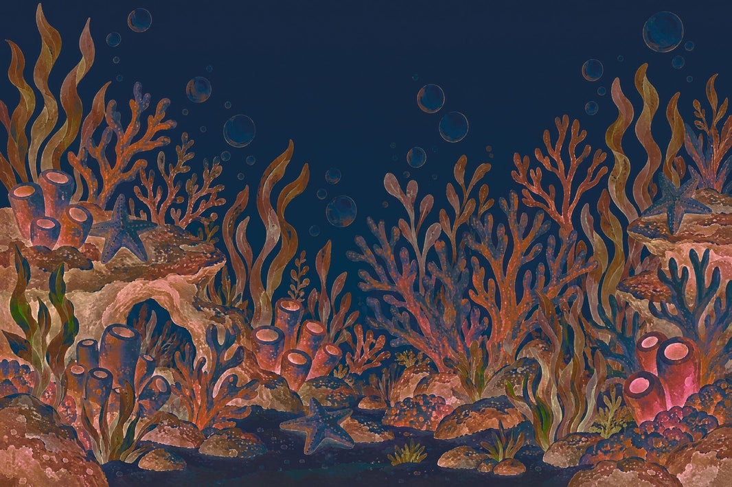 Coral Reef Seascape Wallpaper Watercolor Underwater Wall Mural pattern artwork